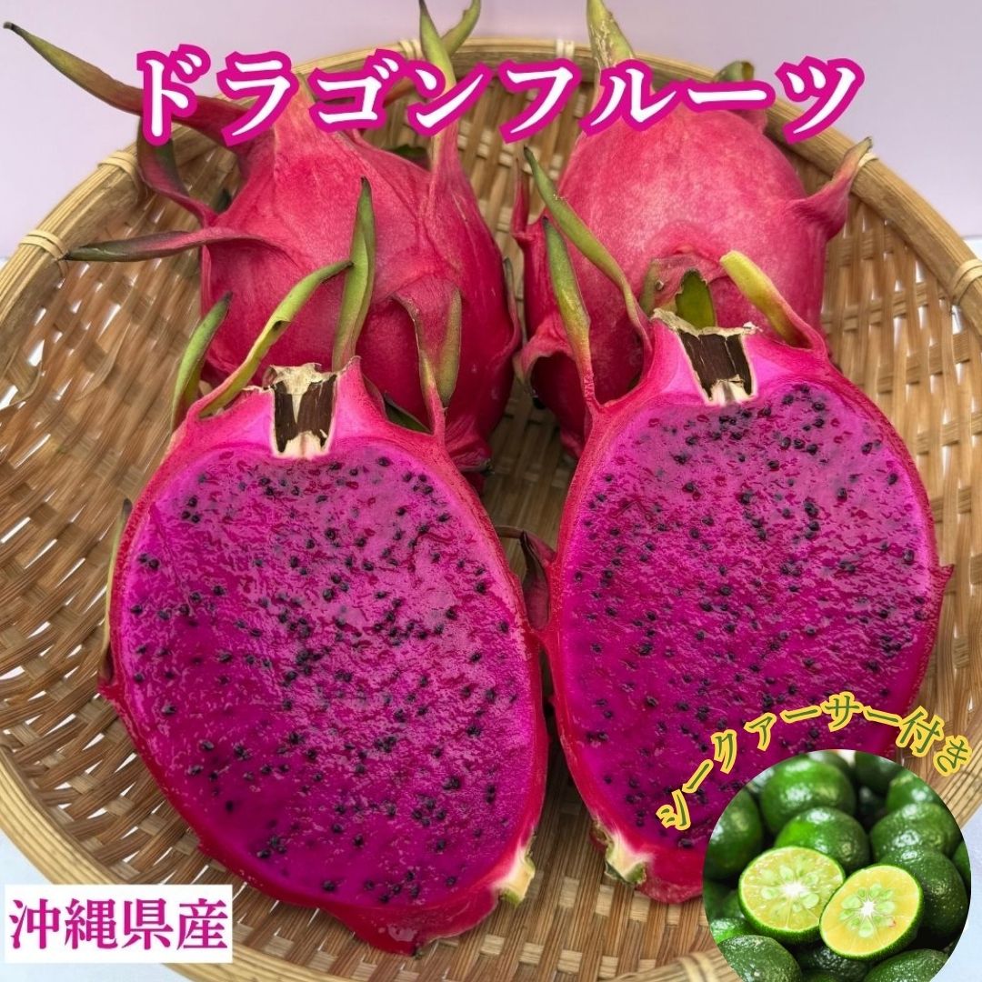 ☆「★BLACKFRIDAY★」☆ドラゴンフルーツ (赤) 約１kg(2〜4玉)※シークァーサー付き　爽やかな甘さの南国フルーツ